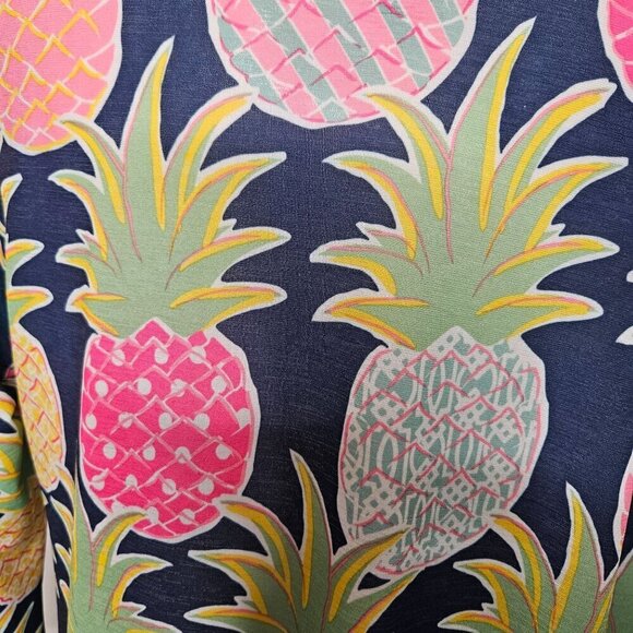 Simply Southern Small Pineapple Dress Navy Stretch Knit Sharkbite Hem Tropical - Picture 4 of 8